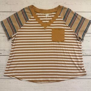 Cato Brown and White Striped Short Sleeve Tee